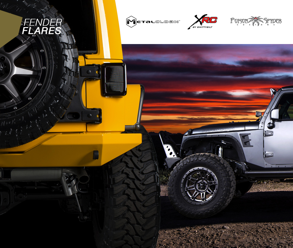 Jk JL Jeep Wrangler Rubicon MetalCloak XRC and Poison Spyder Fender Flares