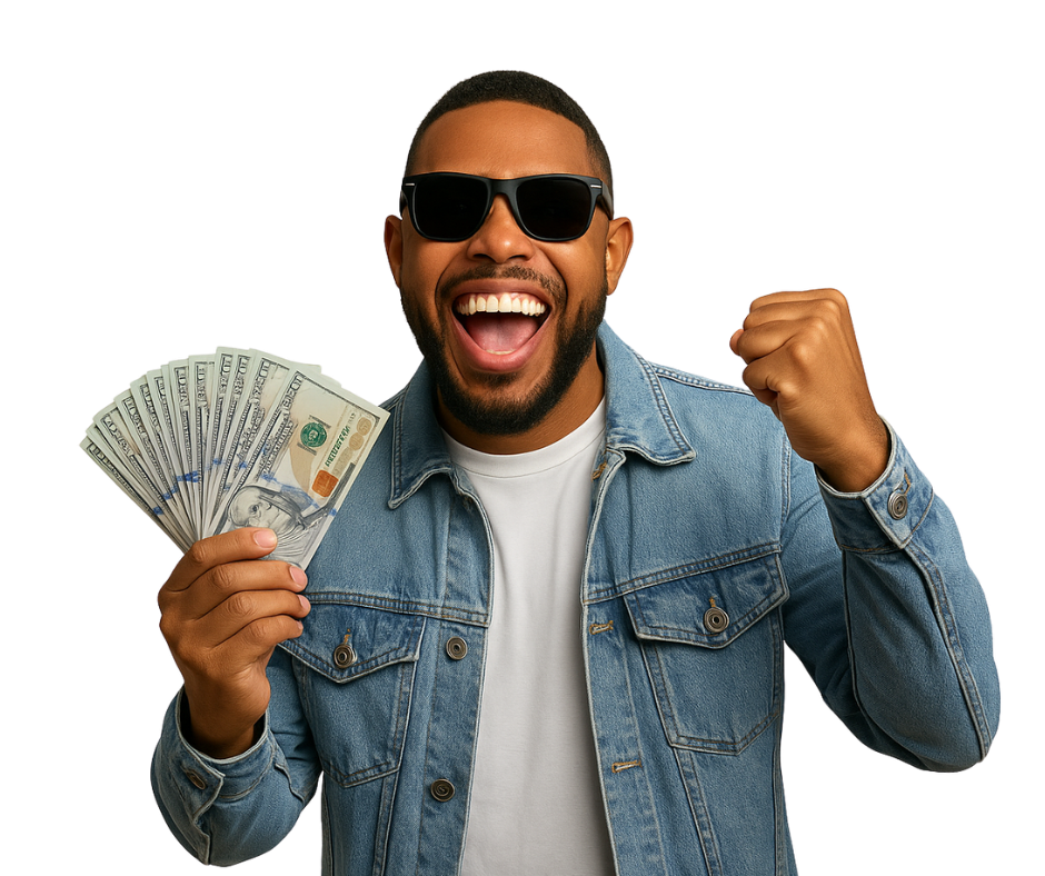 man with money excited to sell car