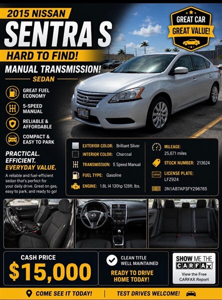 2015 Nissan Sentra S  HARD TO FIND ! MANUAL TRANSMISSION!!! - Photo 1 - Honolulu, HI 96818