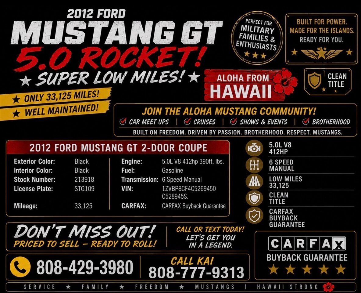 2012 Ford Mustang GT 5.0 ROCKET! SUPER LOW MILES! - Photo 2 - Honolulu, HI 96818