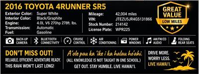 2016 Toyota 4Runner SR5 7 PASSENGER AFFORDABLE. LOW LOW MILES! - Photo 2 - Honolulu, HI 96818
