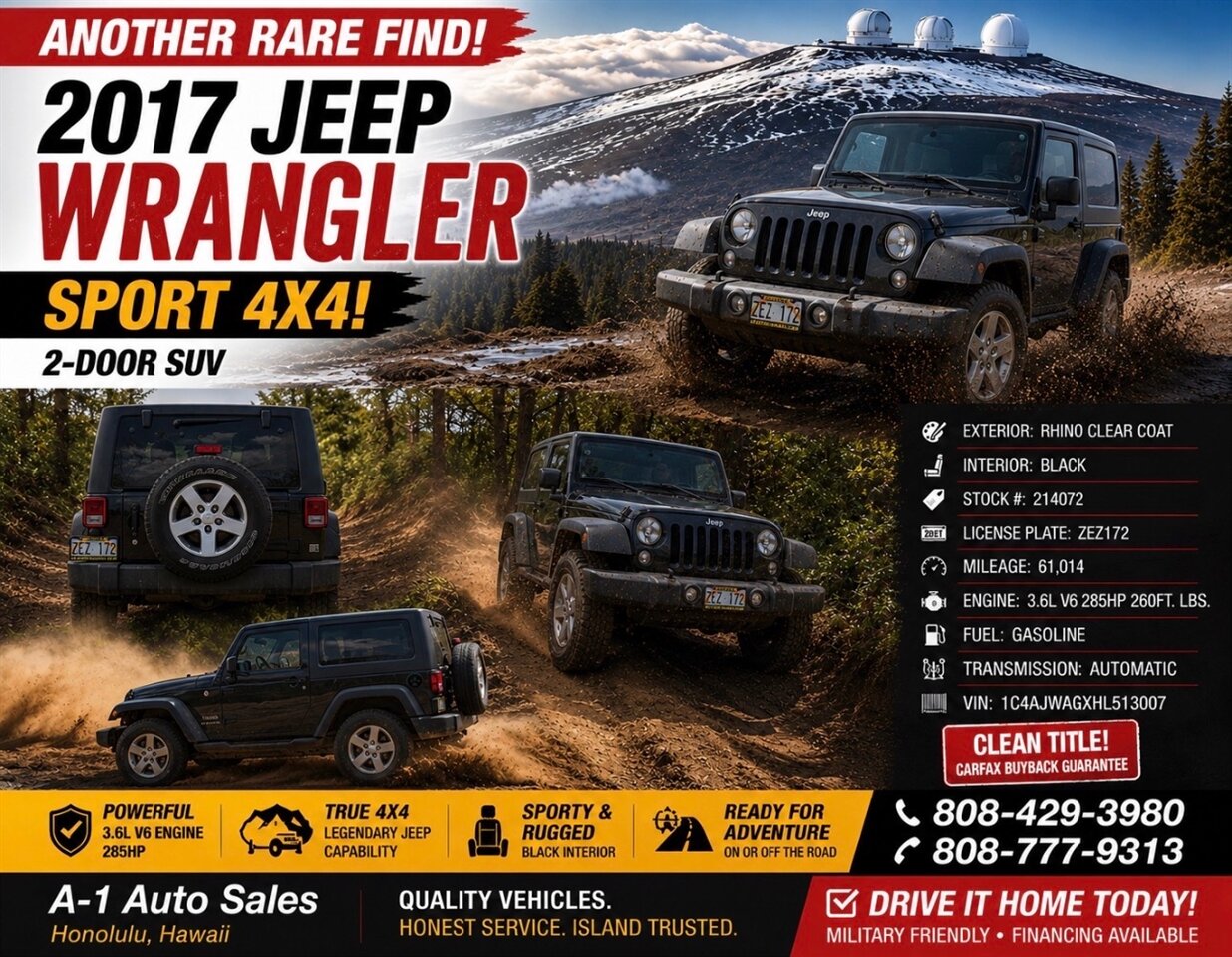 2017 Jeep Wrangler Sport  4X4! ANOTHER RARE FIND ! - Photo 1 - Honolulu, HI 96818