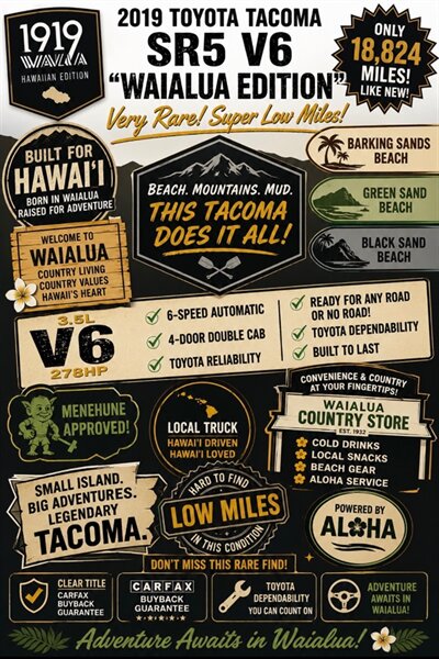 2019 Toyota Tacoma SR5 V6 "WAIALUA EDITION " VERY RARE ! SUPER LOW MILES ! LIKE NEW ! - Photo 2 - Honolulu, HI 96818