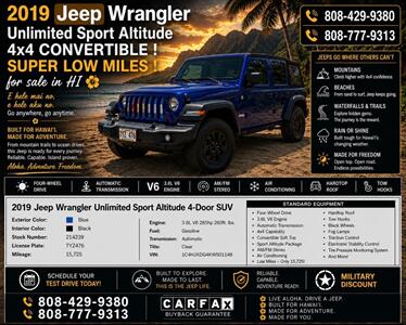 2019 Jeep Wrangler Unlimited Sport Altitude 4x4 CONVERTIBLE ! SUPER LOW MILES ! - Photo 1 - Honolulu, HI 96818