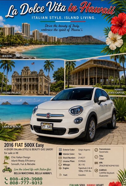 2016 FIAT 500X Easy  4 DOOR ITALIAN STYLE & BEAUTY  GAS SAVER!