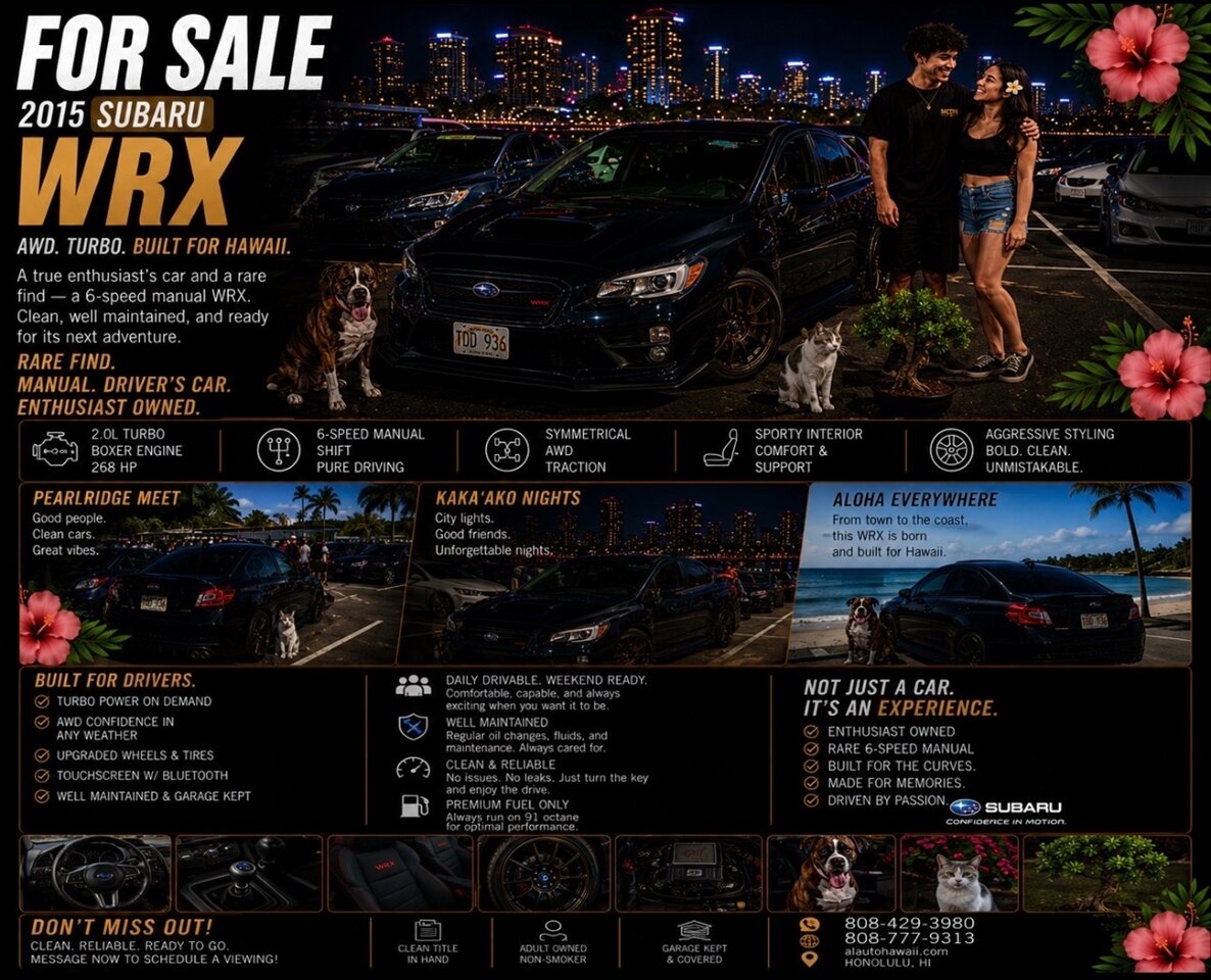 2015 Subaru WRX Limited Edition LOW LOW MILES!  2.0L Turbo 6 Speed Manual - Photo 1 - Honolulu, HI 96818