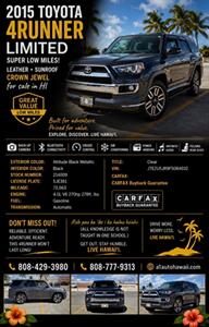2015 Toyota 4Runner Limited. SUPER LOW MILES ! LEATHER SUNROOF CROWN JEWEL - Photo 2 - Honolulu, HI 96818