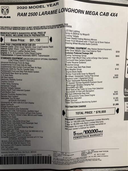 2020 RAM 2500 Laramie Longhorn  *Loaded MegaCab 4x4 Diesel!