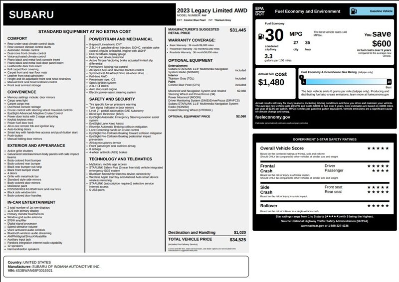 2023 Subaru Legacy Limited  