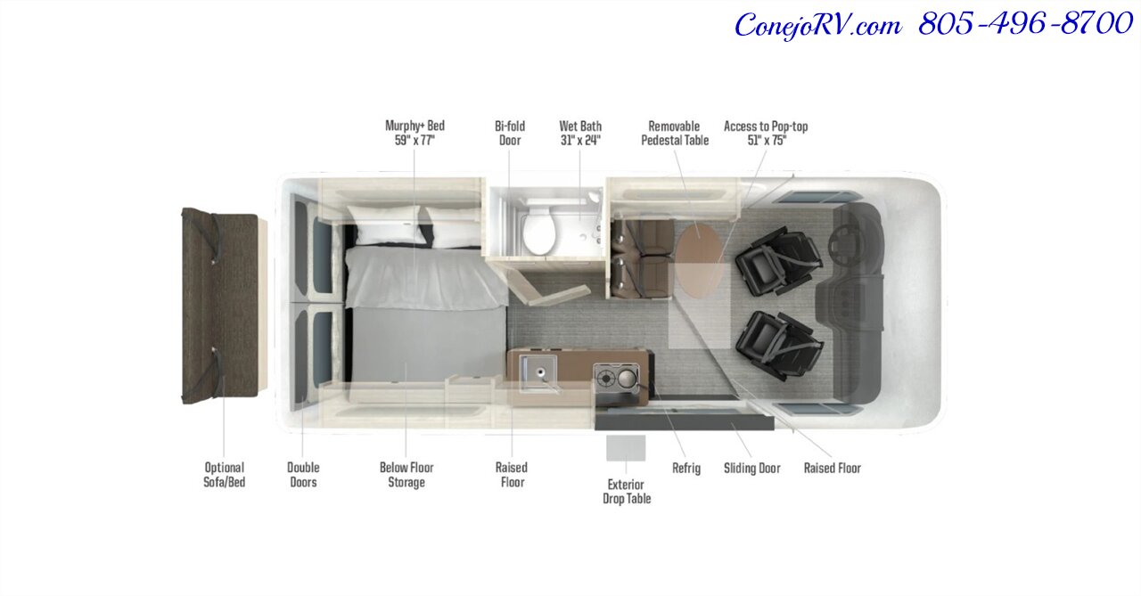 2027 Winnebago Solis 59P Pop Top 2.8KW Generator Full Galley Rear Convertible Sofa Roof AC - Photo 43 - Thousand Oaks, CA 91360