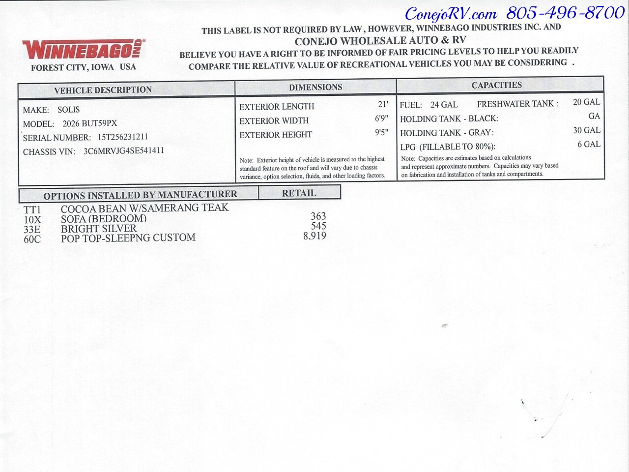 2026 Winnebago Solis 59PX New For 2026 REAR SOFA, Pop Top Full Galley  Adaptive Cruise - Photo 44 - Thousand Oaks, CA 91360