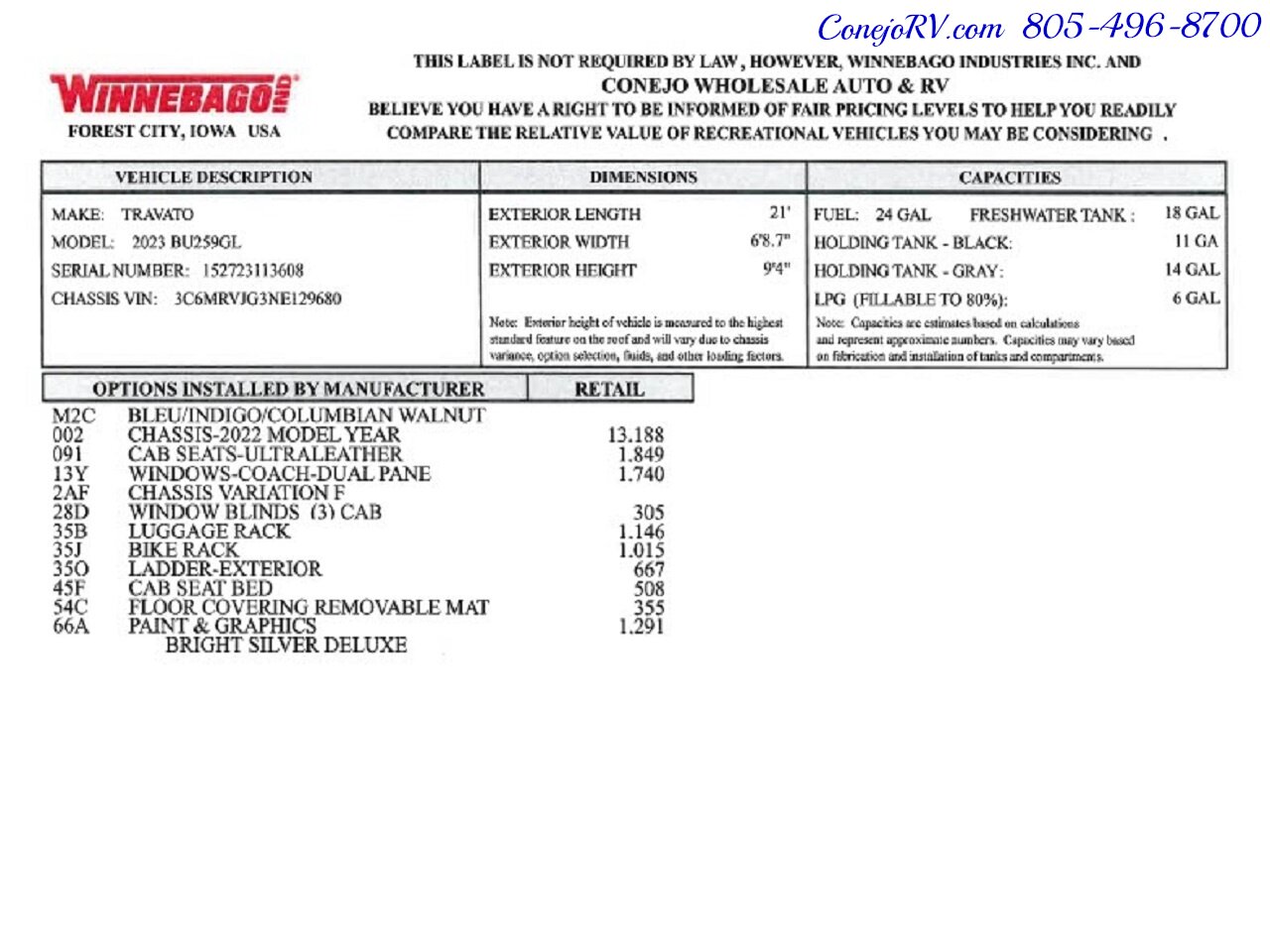 2023 Winnebago Travato 59GL Touring Coach Pure Management System   - Photo 43 - Thousand Oaks, CA 91360