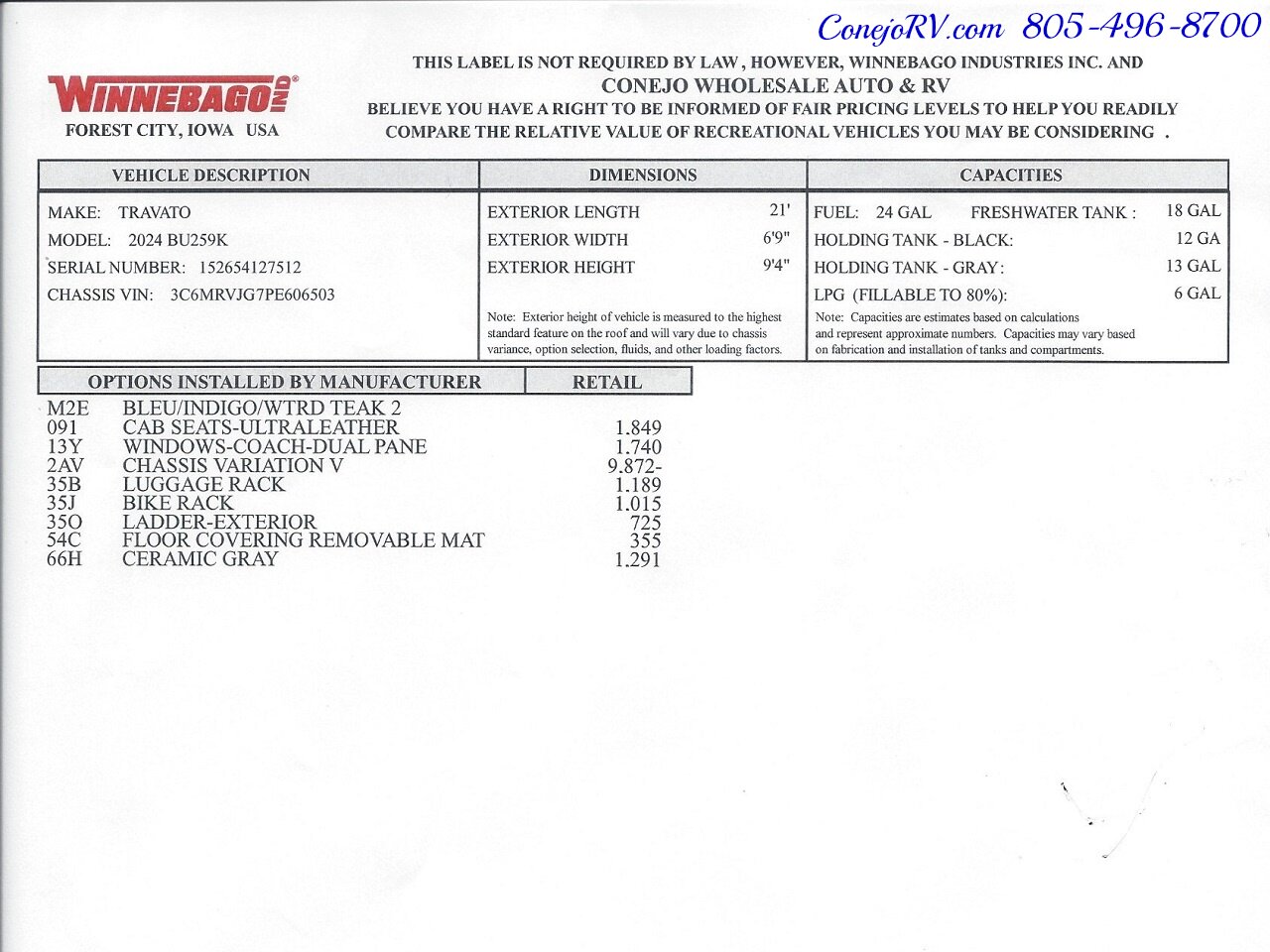 2024 Winnebago Travato 59K Touring Coach 2.8KW Onan Generator   - Photo 43 - Thousand Oaks, CA 91360