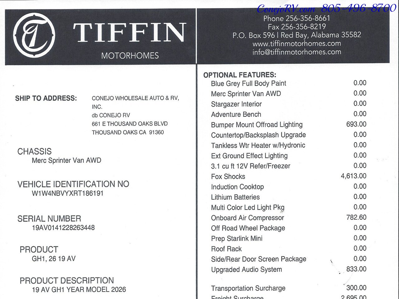 2026 Tiffin GH1 AWD Sprinter Mercedes Turbo Diesel 540AH Battle Born Lithium Ion Kit - Photo 51 - Thousand Oaks, CA 91360