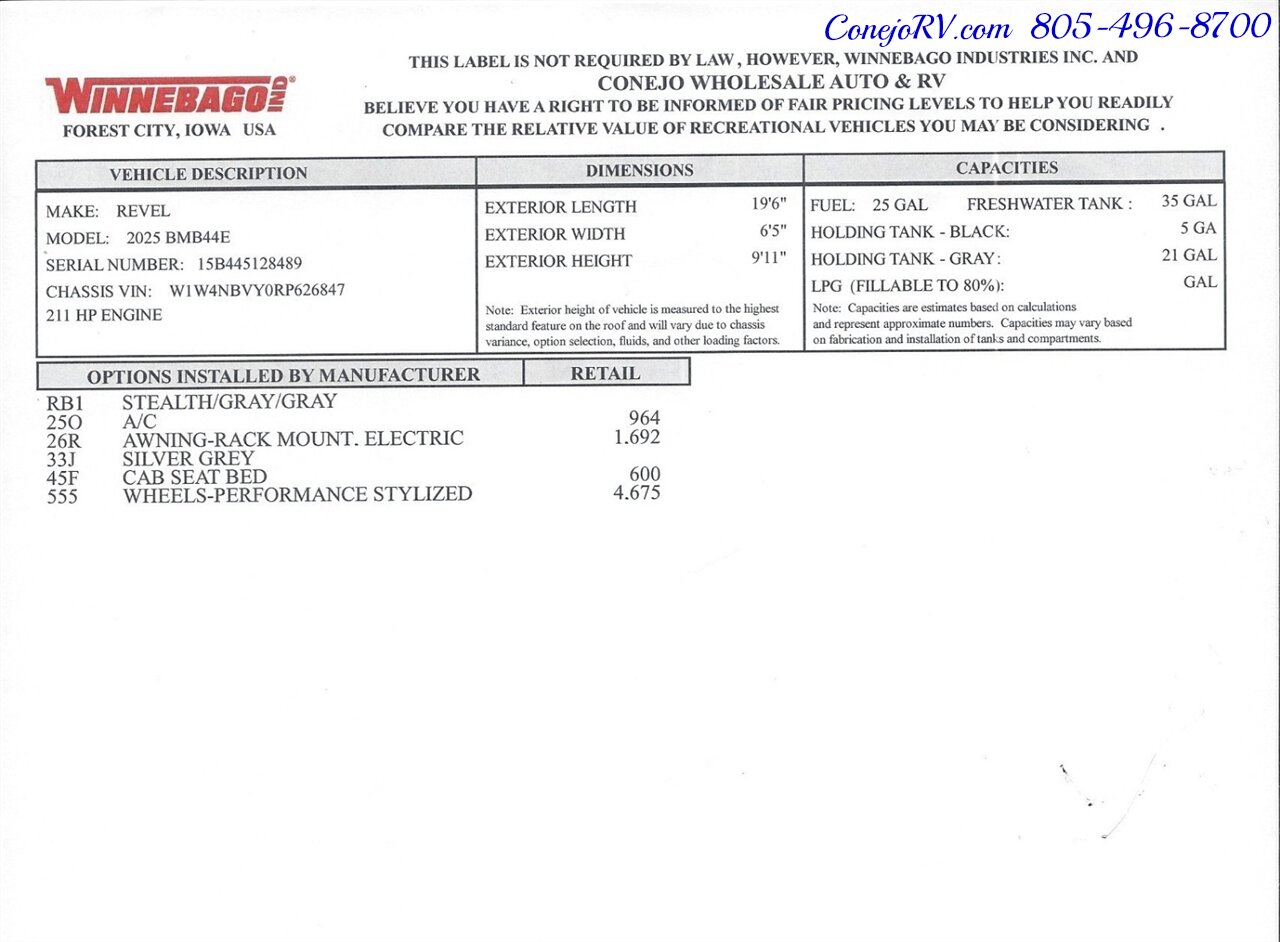 2025 Winnebago Revel 44E AWD Sprinter Mercedes Turbo Diesel, 8.4KWH  Lithionics System - Photo 44 - Thousand Oaks, CA 91360