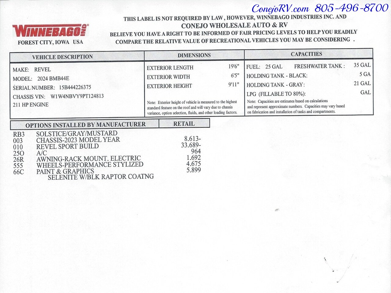 2024 Winnebago Revel Sport 44N AWD Sprinter Mercedes Turbo Diesel, 4.1kWh Lithionics Lithium System - Photo 43 - Thousand Oaks, CA 91360