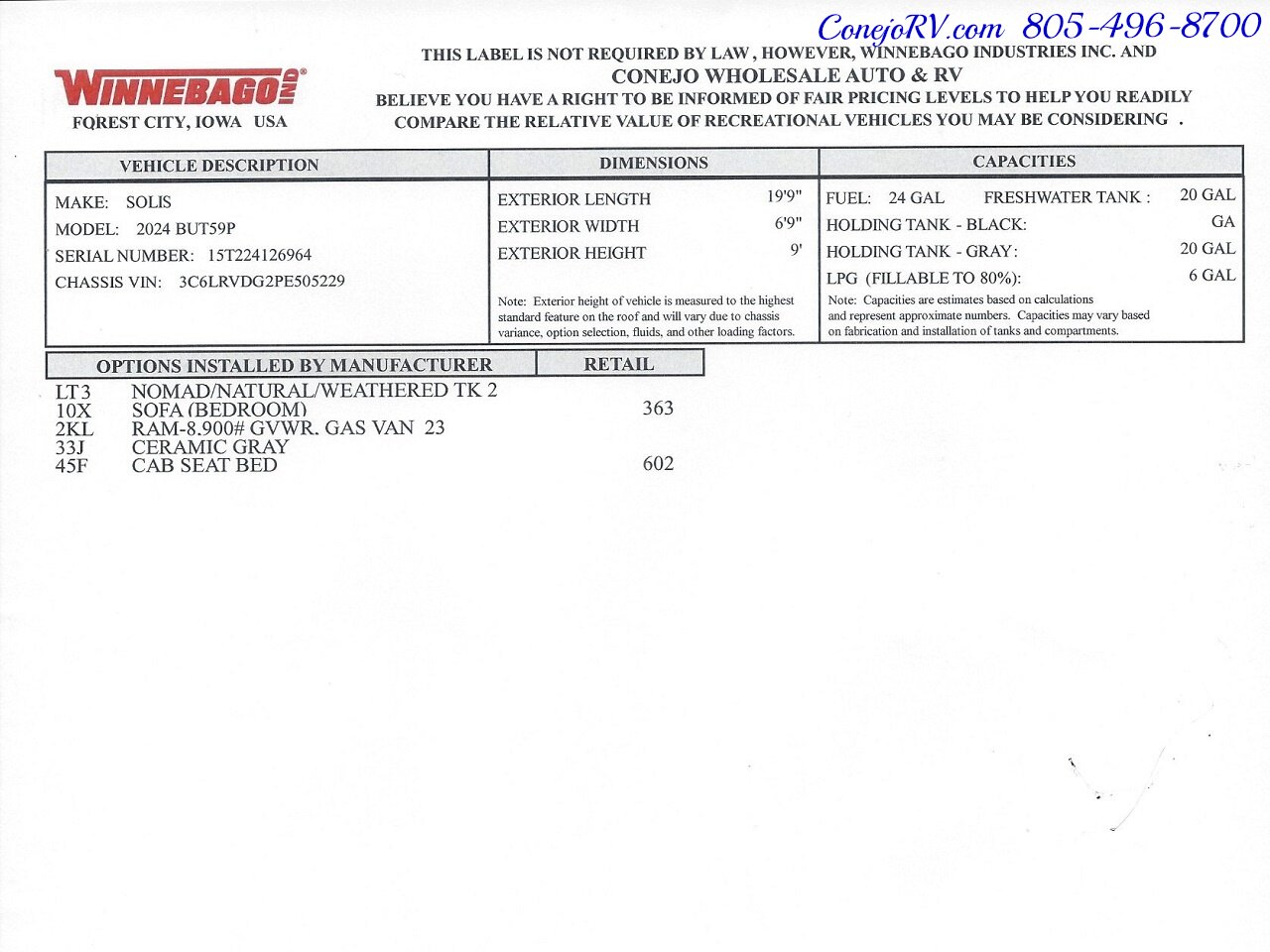 2024 Winnebago Solis 59P Pop Top Full Galley Rear Convertible Couch   - Photo 45 - Thousand Oaks, CA 91360