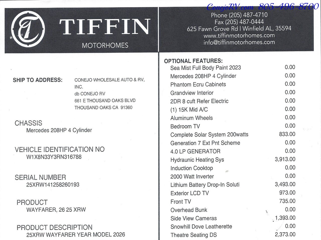 2026 Tiffin Wayfarer 25XRW Murphy Bed Full Wall Slide-Out Theater Seats Mercedes Turbo Diesel Full Body Paint - Photo 55 - Thousand Oaks, CA 91360