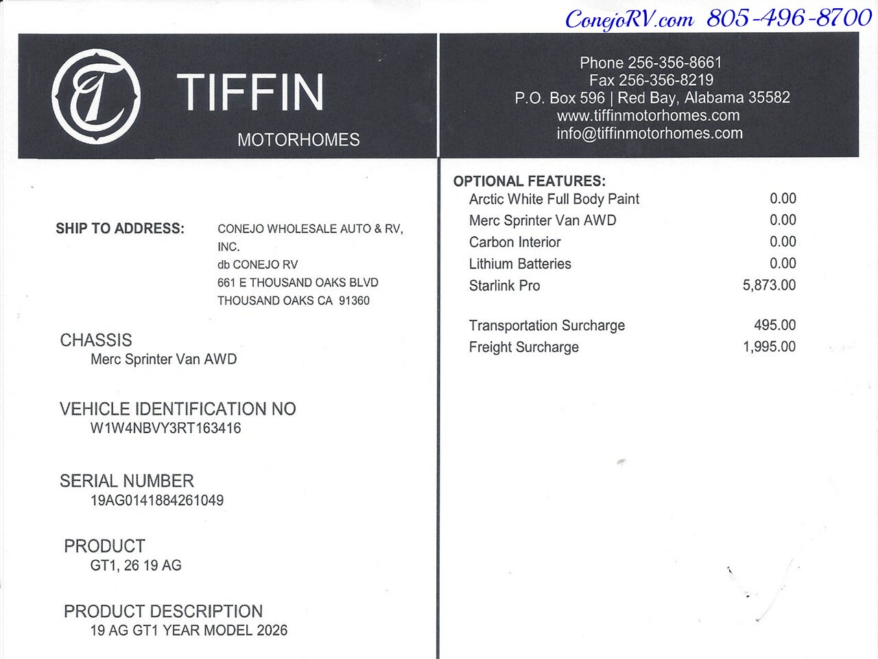 2026 Tiffin GT1 AWD Mercedes Sprinter Turbo Diesel Luxury Touring  Van - Photo 43 - Thousand Oaks, CA 91360