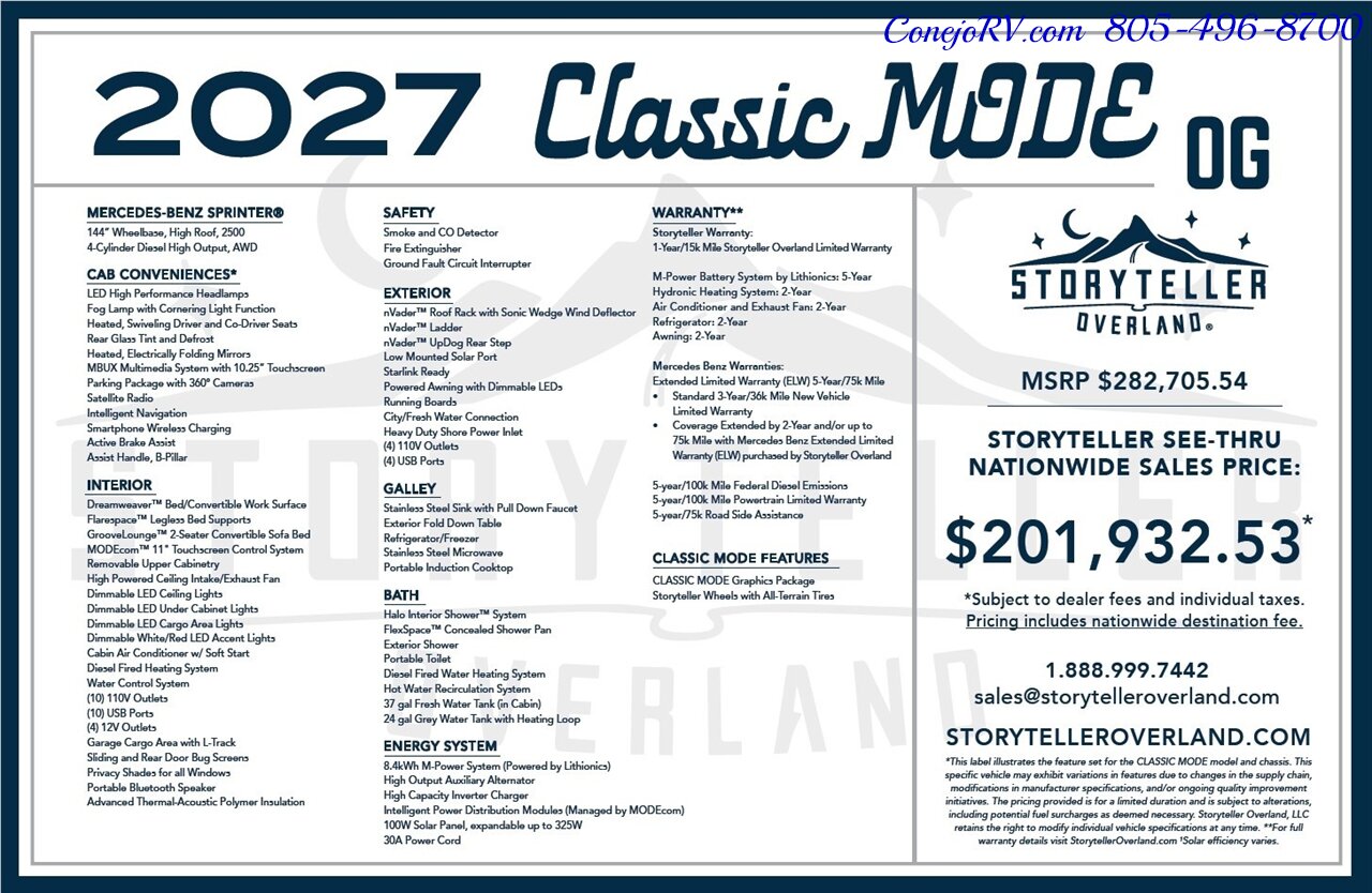 2027 Storyteller Overland Classic Mode OG AWD Lithonics Lithium System Mercedes Sprinter  Turbo Diesel - Photo 46 - Thousand Oaks, CA 91360