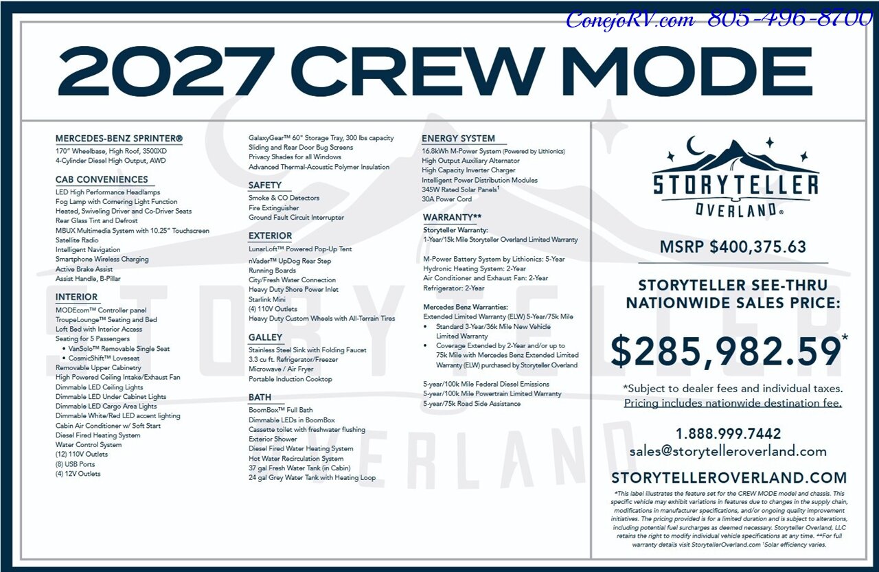 2027 Storyteller Overland Crew Mode XL AWD Pop Top 16.8kWh Lithonics Lithium System Mercedes Turbo Diesel - Photo 57 - Thousand Oaks, CA 91360