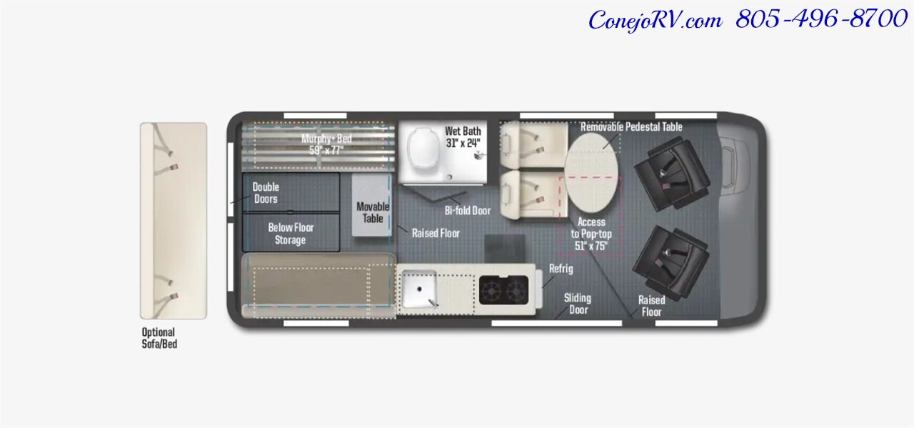 2026 Winnebago Solis 59P **NEW FOR 2026 2.8KW GENERATOR**Pop Top  Full Galley Convertible SOFA Roof AC - Photo 44 - Thousand Oaks, CA 91360