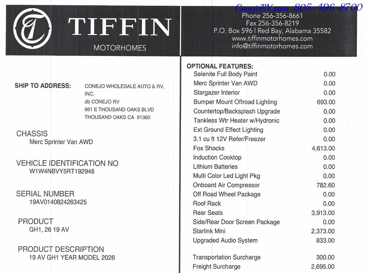 2026 Tiffin GH1 AWD Sprinter Mercedes Turbo Diesel 540AH Battle  Born Lithium Ion Kit - Photo 49 - Thousand Oaks, CA 91360