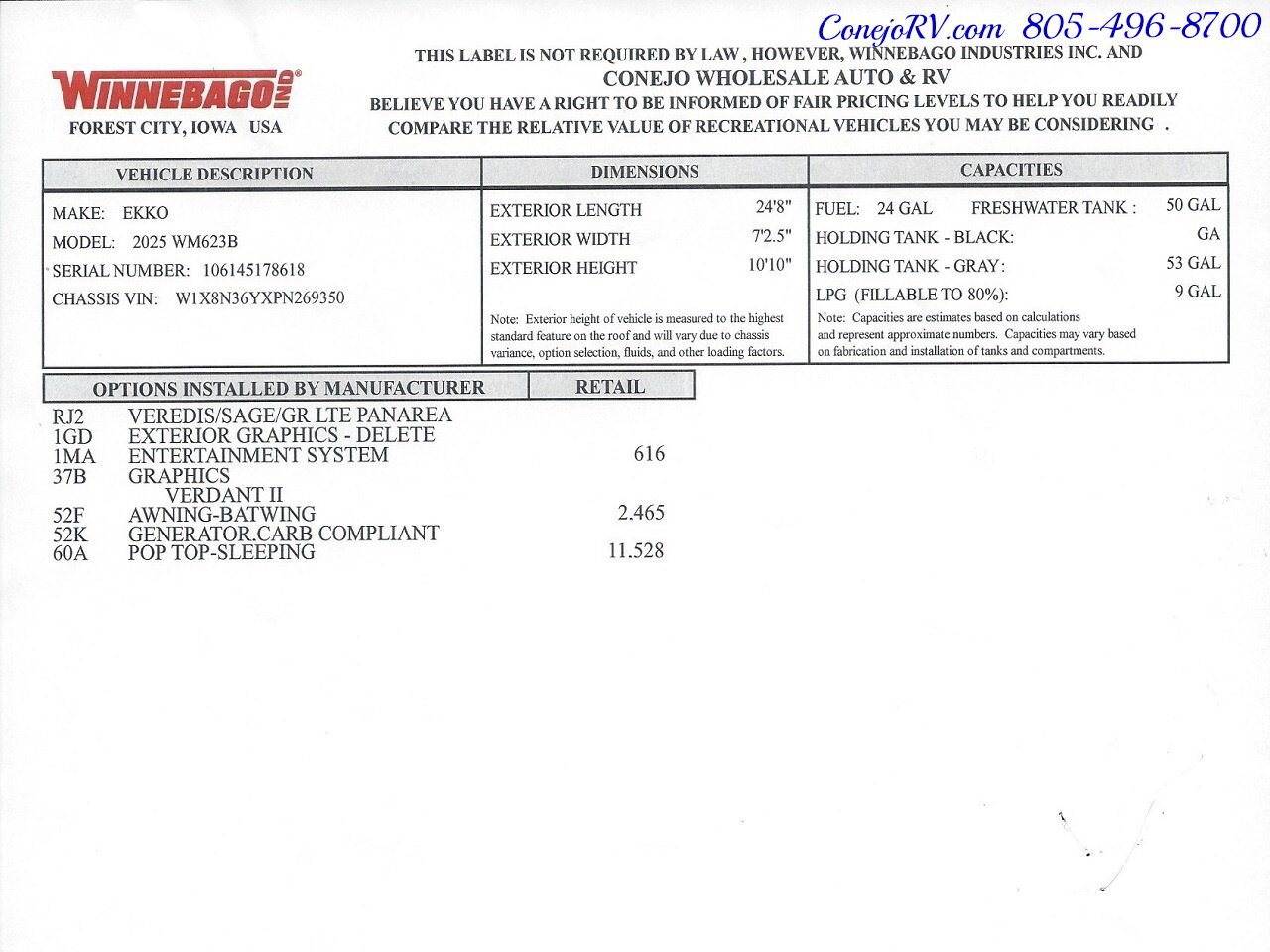 2025 Winnebago Ekko 23B Pop Top Mercedes Sprinter Lithium Power All Wheel  Drive - Photo 61 - Thousand Oaks, CA 91360