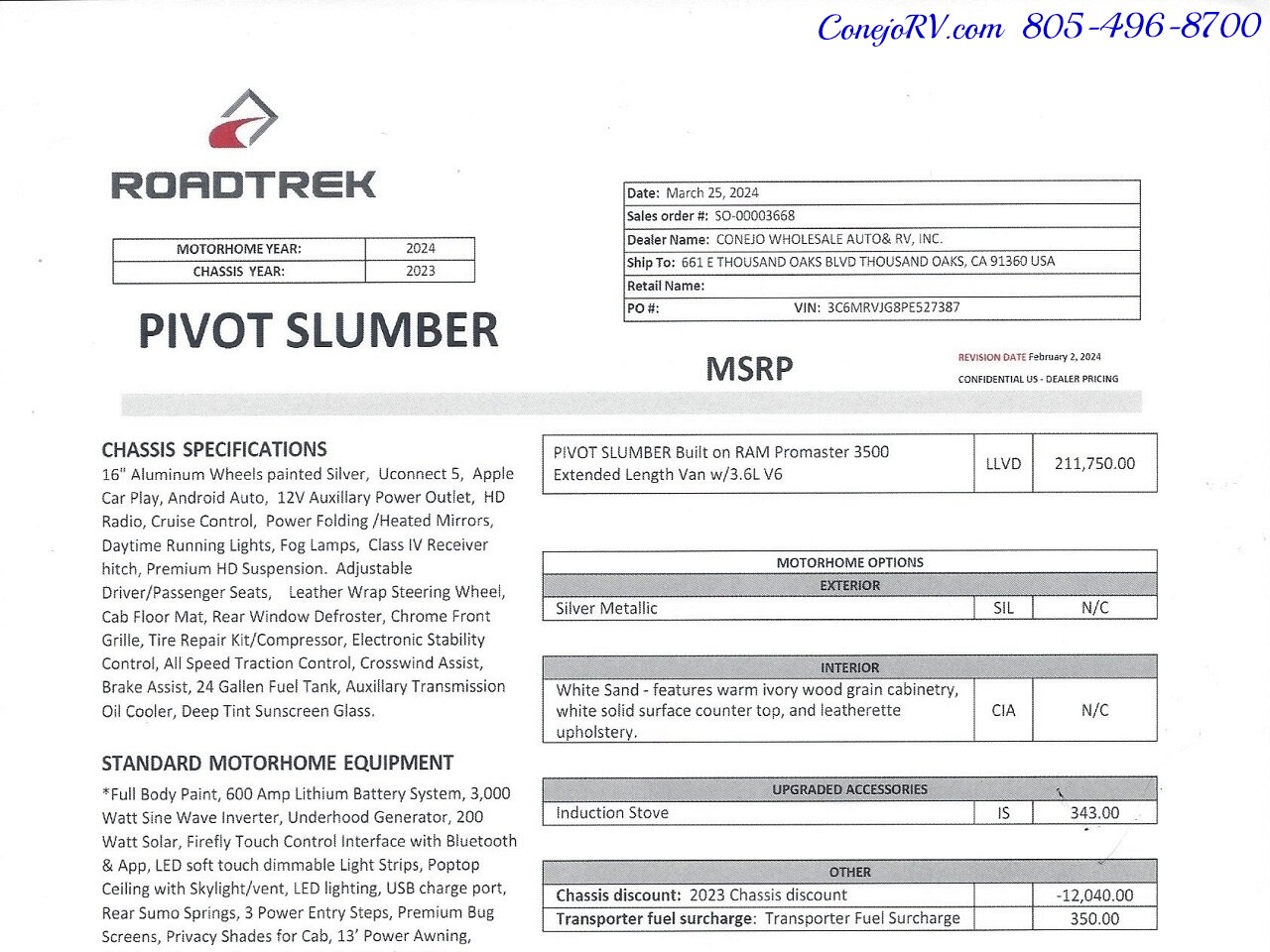 2024 Roadtrek Pivot Slumber 3500 EXT 600AH Lithium System Twin Beds or King  Pop Top - Photo 51 - Thousand Oaks, CA 91360