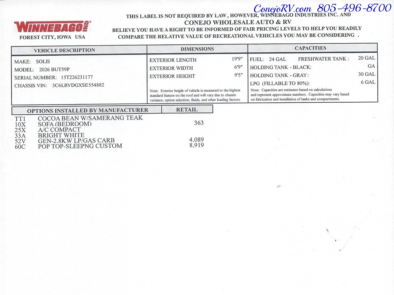 2026 Winnebago Solis 59P **NEW FOR 2026 2.8KW GENERATOR**Pop Top Full  Galley Convertible SOFA Roof AC - Photo 41 - Thousand Oaks, CA 91360