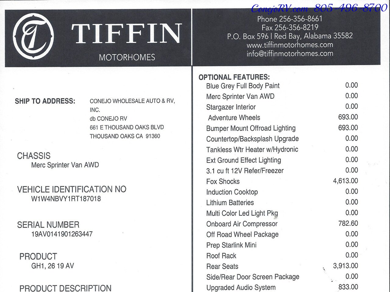 2026 Tiffin GH1 AWD Sprinter Mercedes Turbo Diesel 540AH Battle  Born Lithium Ion Kit - Photo 49 - Thousand Oaks, CA 91360