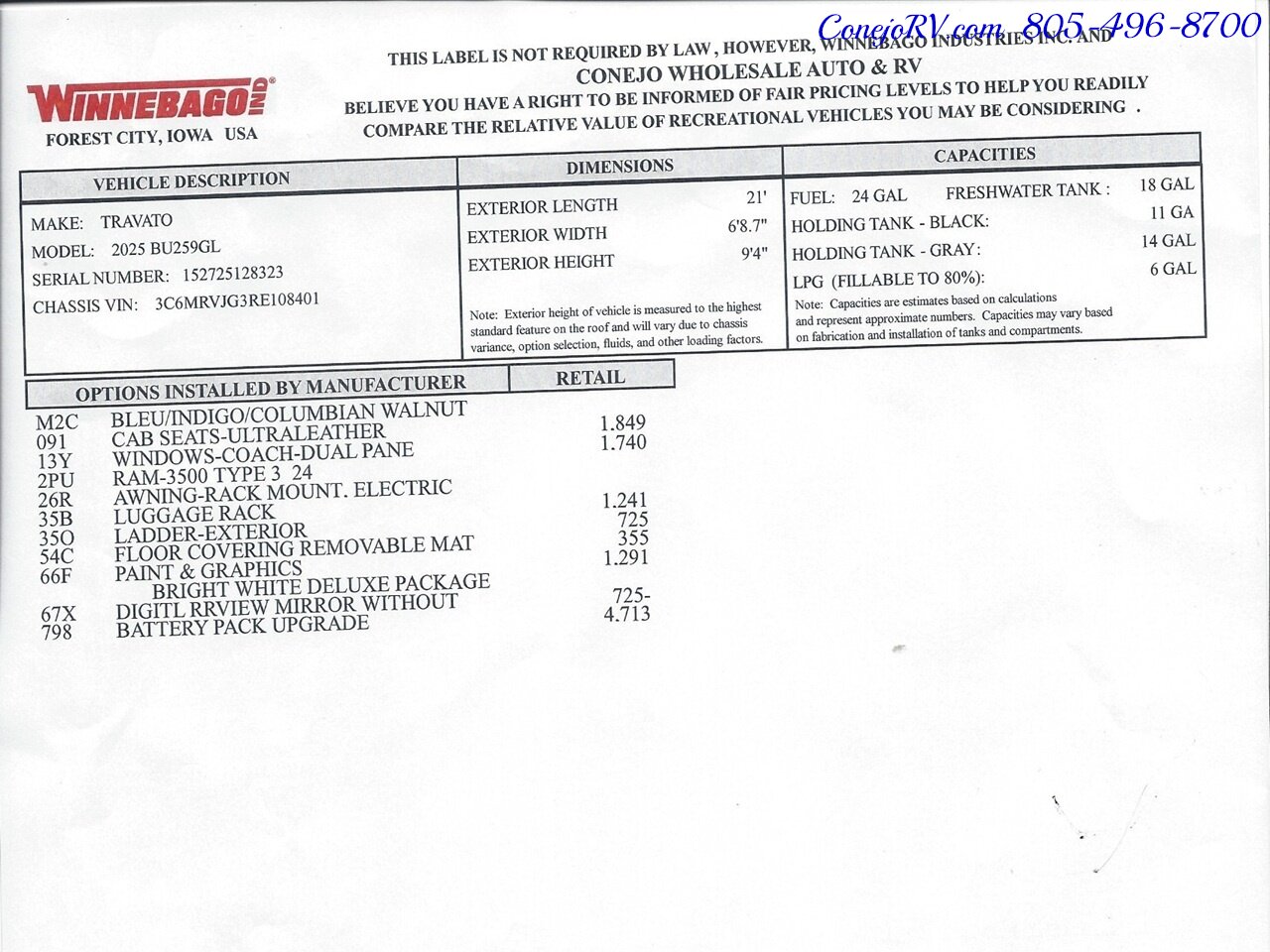2025 Winnebago Travato 59GL Murphy Bed Pure3 Energy Management System  Touring Coach - Photo 44 - Thousand Oaks, CA 91360