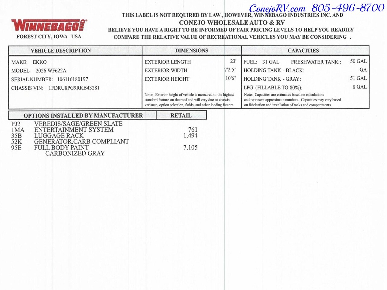 2026 Winnebago Ekko 22A Lithium Power 310HP All Wheel Drive Dealer  Demo Never Camped In 5K Miles! - Photo 55 - Thousand Oaks, CA 91360