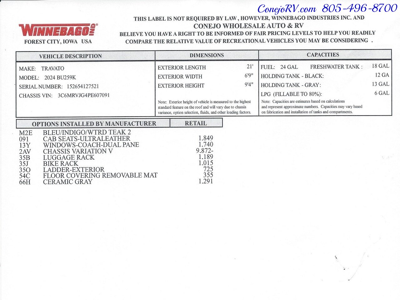 2024 Winnebago Travato 59K Touring Coach 2.8KW Onan Generator   - Photo 41 - Thousand Oaks, CA 91360