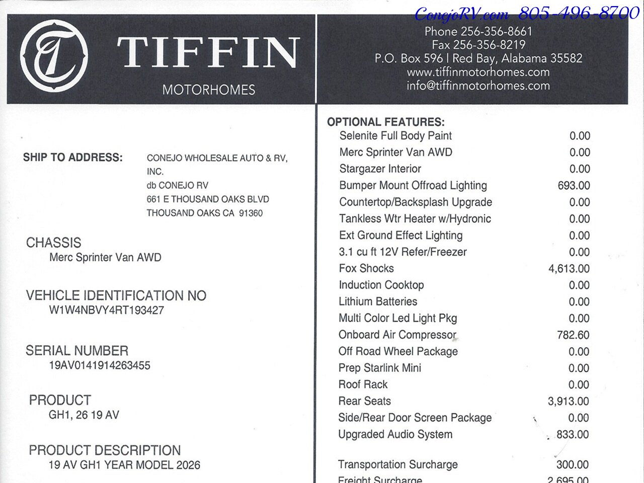 2026 Tiffin GH1 AWD Sprinter Mercedes Turbo Diesel 540AH Battle  Born Lithium Ion - Photo 49 - Thousand Oaks, CA 91360