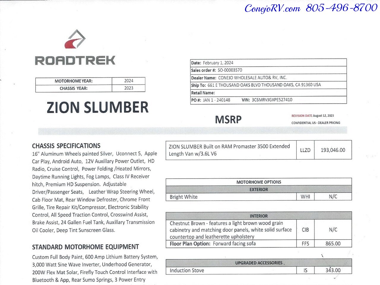 2024 Roadtrek Zion Slumber 3500 EXT 600AH Lithium System Power Rear Lounge  Pop Top - Photo 46 - Thousand Oaks, CA 91360