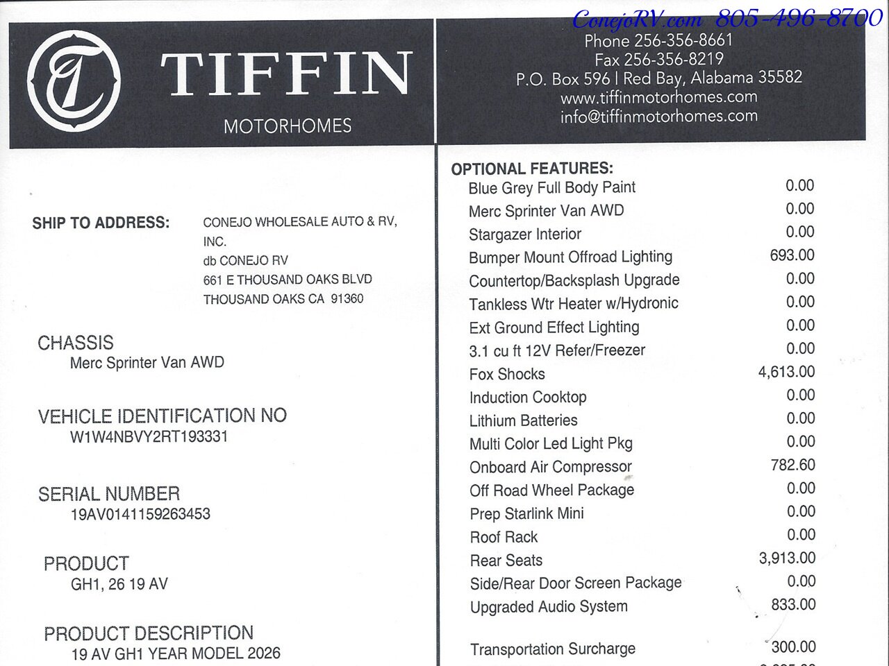 2026 Tiffin GH1 AWD Sprinter Mercedes Turbo Diesel 540AH Battle  Born Lithium Ion - Photo 49 - Thousand Oaks, CA 91360