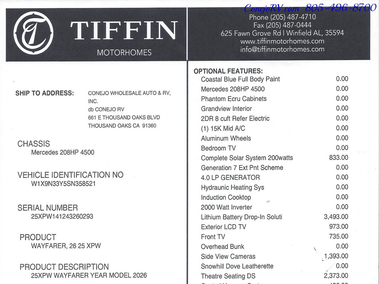 2026 Tiffin Wayfarer 25XPW Full Wall Slide-Out Theater Seats Mercedes Turbo  Diesel Full Body Paint - Photo 72 - Thousand Oaks, CA 91360