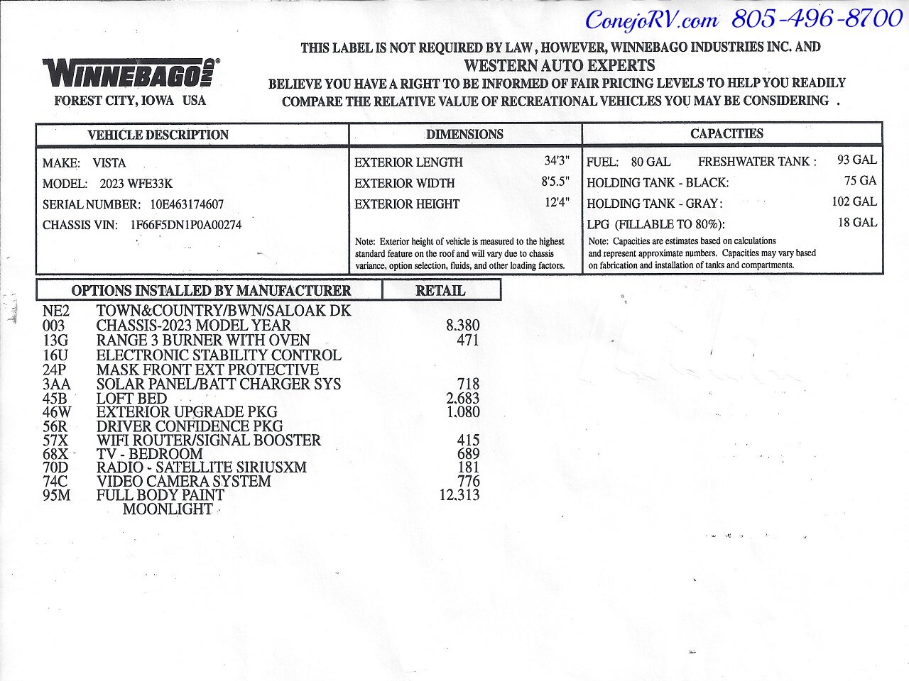 2023 Winnebago Vista 33K Double Slide Outs King Bed Power Loft Bed 1 ½ Bath   - Photo 57 - Thousand Oaks, CA 91360