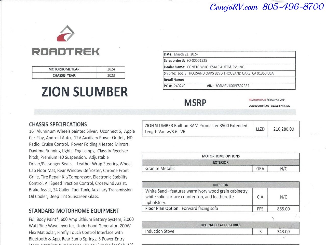 2024 Roadtrek Zion Slumber 3500 EXT 600AH Lithium System Power Rear Lounge  Pop Top - Photo 45 - Thousand Oaks, CA 91360