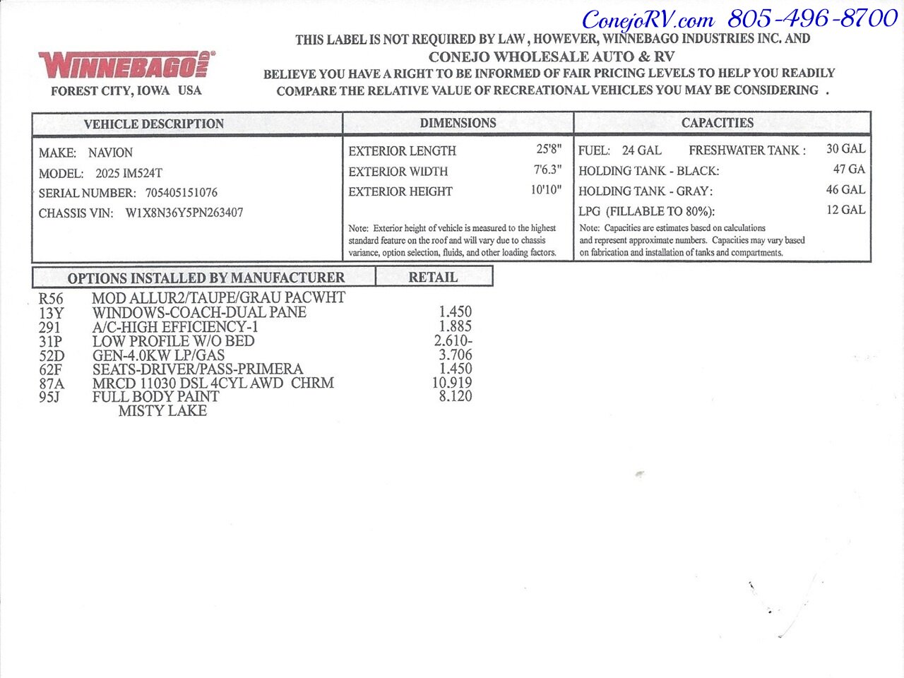 2025 Winnebago Navion 24T AWD Dealer Demo Slide-Out Murphy Bed Mercedes Turbo Diesel 3K Miles - Photo 52 - Thousand Oaks, CA 91360