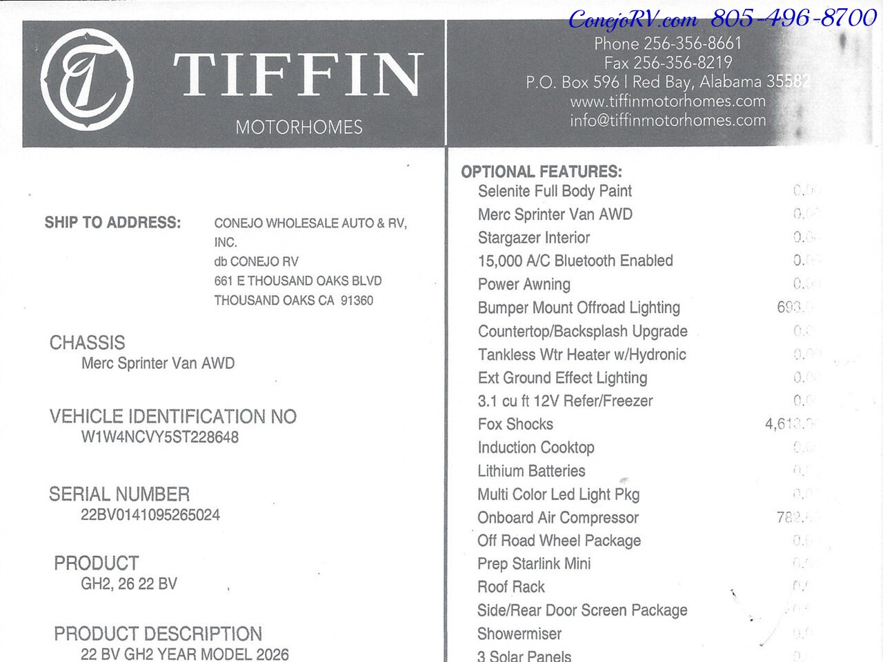 2026 Tiffin GH2 AWD Sprinter Mercedes 2500 EXT AWD Turbo Diesel 540AH Battle Born Lithium Ion Kit - Photo 43 - Thousand Oaks, CA 91360