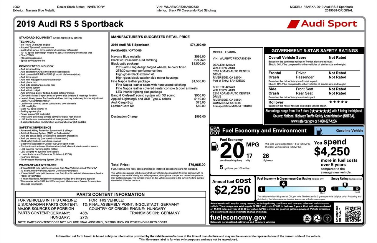 2019 Audi RS 5 Sportback 2.9T quattro   - Photo 6 - Victorville, CA 92392