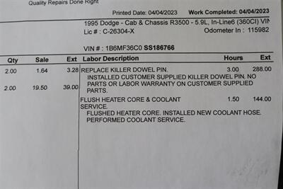 1995 Dodge Ram 3500  1-OWNER* 12-VALVE 5.9L* 5 SPD MANUAL* FLAT BED W/ NEW WOOD* NEW BFG KO3 10-PLYS* NEW CLUTCH* KILLER DOWEL PIN REPLACED* ALL NEW FLUIDS-REAR BRAKES-AC SERVICE* 100% RUST FREE* NEW CLUTCH-REAR MAIN SEAL - Photo 21 - Portland, OR 97230