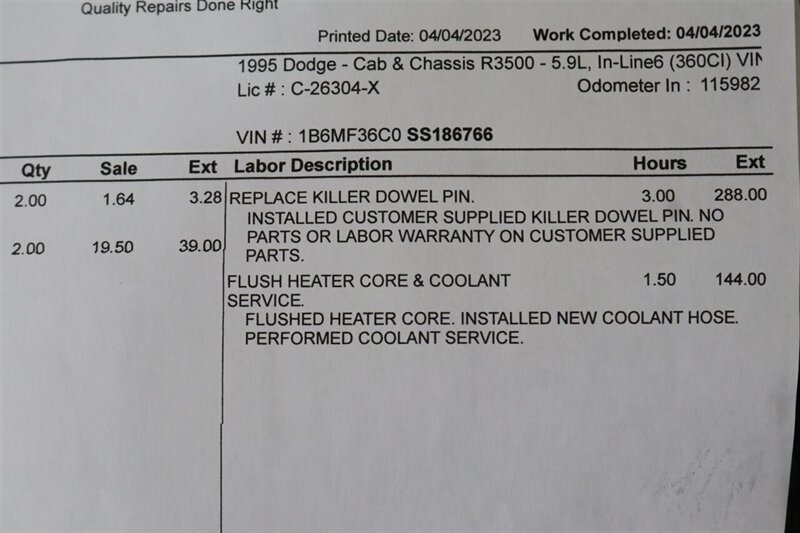 1995 Dodge Ram 3500  1-OWNER* 12-VALVE 5.9L* 5 SPD MANUAL* FLAT BED W/ NEW WOOD* NEW BFG KO3 10-PLYS* NEW CLUTCH* KILLER DOWEL PIN REPLACED* ALL NEW FLUIDS-REAR BRAKES-AC SERVICE* 100% RUST FREE* NEW CLUTCH-REAR MAIN SEAL - Photo 21 - Portland, OR 97230