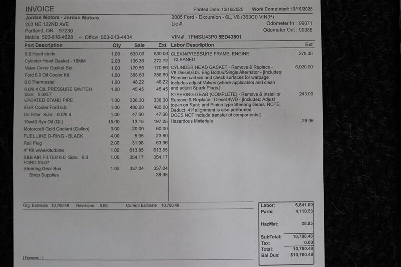 2005 Ford Excursion Limited  1-OWNER 100% RUST FREE* NEW FULL BULLET PROOF ENGINE PKG BY RPM NW* FULL NEW FRONT END UPGRADE* NEW 35 "TOYO A/T III W/ NEW 17 " WHEELS* S&B INTAKE* 4 " EXHAUST W/AEROTURBINE MUFFLER* FULLY SERVICED - Photo 21 - Portland, OR 97230