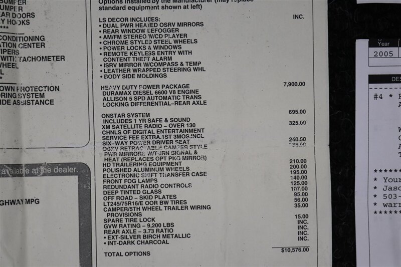 2005 Chevrolet Silverado 2500 LS  1-OWNER* 100% RUST FREE* NEVER HAD 5TH WHEEL / GOOSENECK* 5-SPD ALLISON* SHORT BED* NEW 2.5 "LEVEL LIFT W/ NEW 33 " BFG KO3 10-PLYS* ALL ORIGINAL BOOKS-WINDOW STICKER-2 KEYS-SERVICE RECORDS - Photo 95 - Portland, OR 97230
