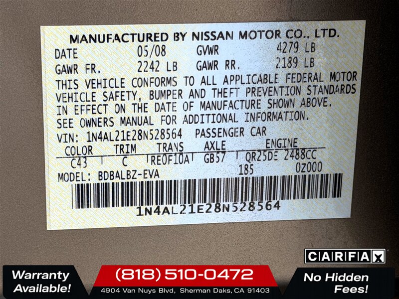 2008 Nissan Altima 2.5 S   - Photo 22 - Sherman Oaks, CA 91403-1701