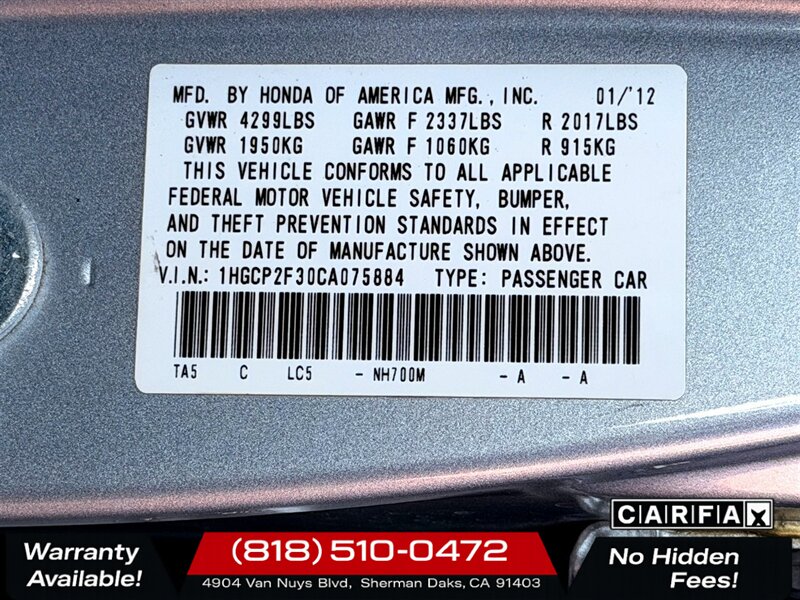 2012 Honda Accord LX   - Photo 24 - Sherman Oaks, CA 91403-1701