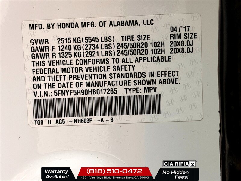 2017 Honda Pilot Touring   - Photo 32 - Sherman Oaks, CA 91403-1701